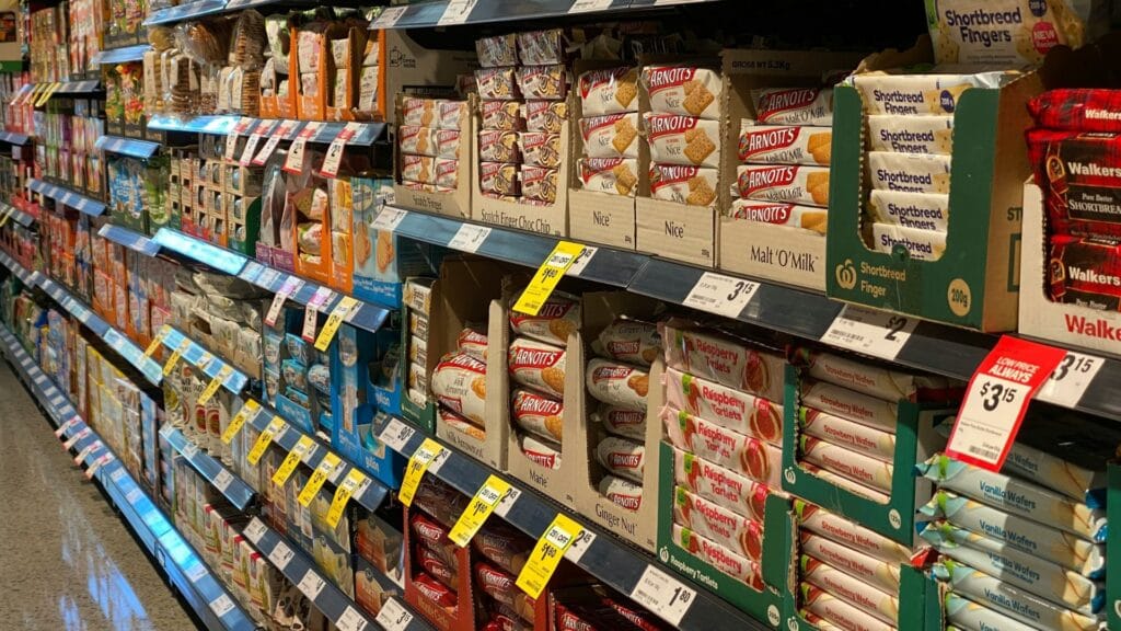 Overwhelming supermarket aisle with too many choices of products. Photo by Franki Chamaki.