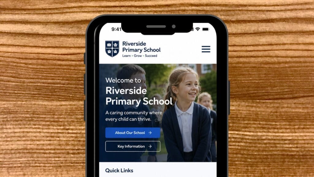 A mobile phone showing a school website. Representing Nottingham schools and MATs websites. 