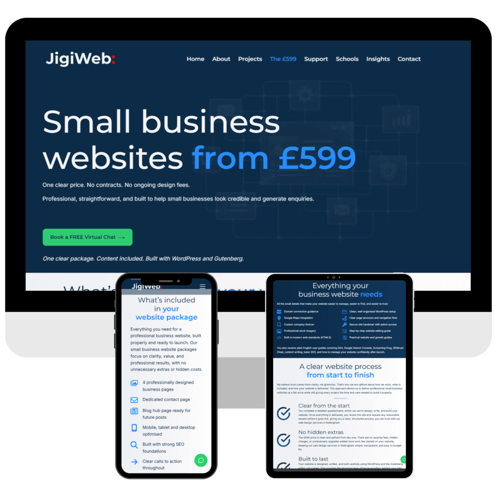An image highlighting how the Jigiweb website appears on multiple devices.