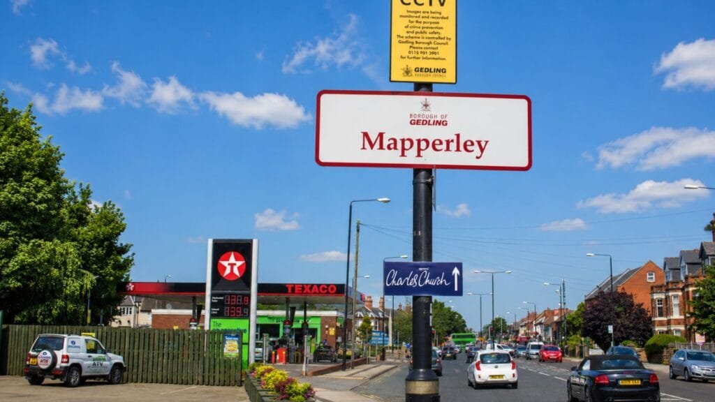 Affordable business websites in Mapperley beside the Mapperley welcome sign on a bright sunny day in Nottingham.