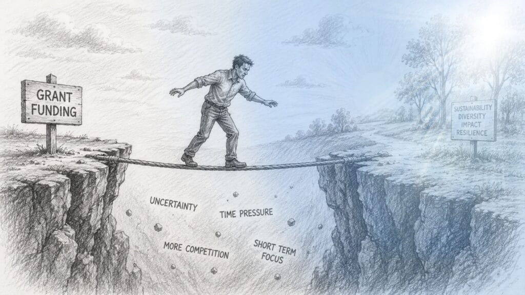An image depicting hoe relying on grants for community organisation sustainability is a risky approach. 