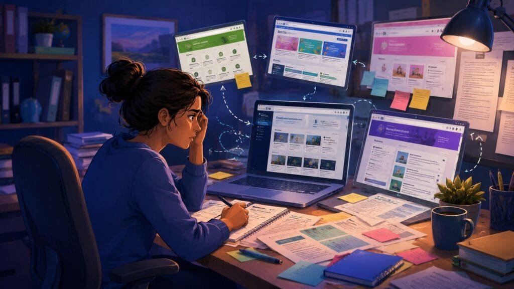 Teacher overwhelmed by using multiple websites and resources to plan lessons