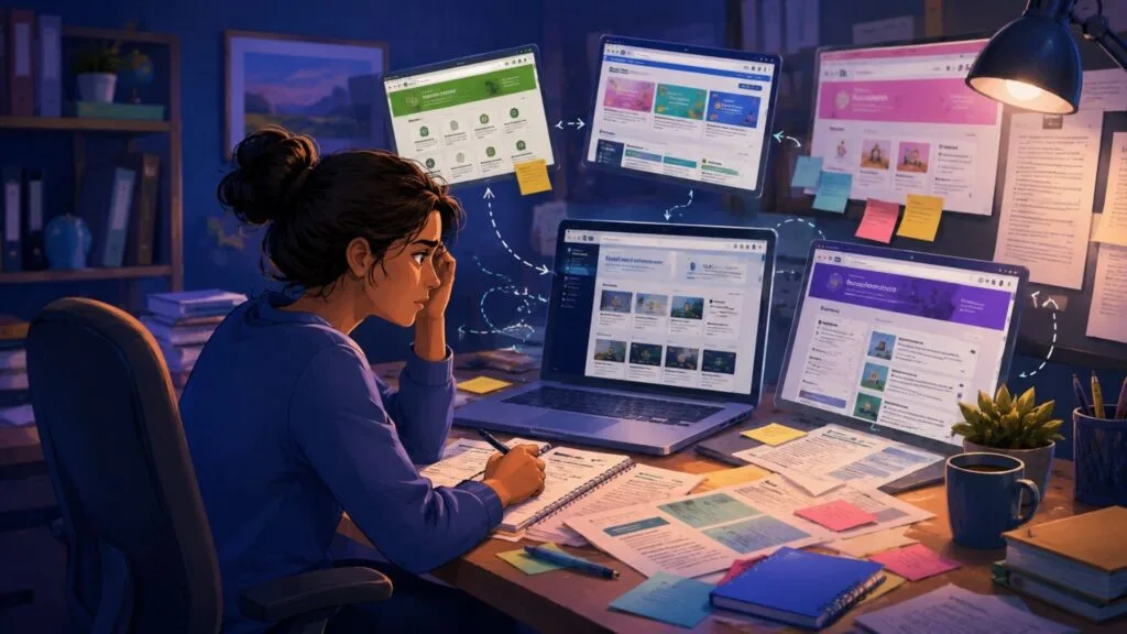 Teacher overwhelmed by using multiple websites and resources to plan lessons