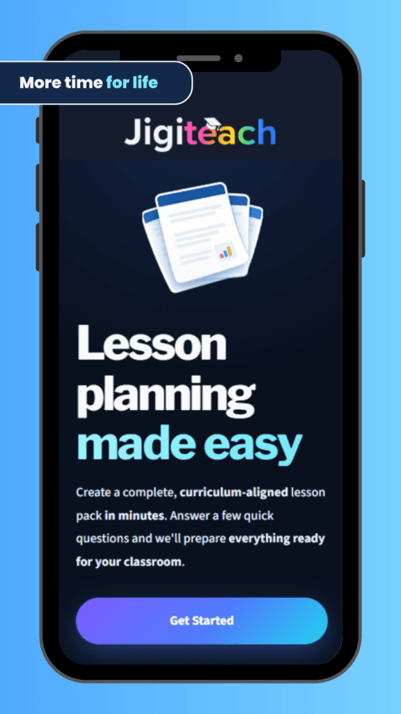 JigiTeach lesson planner screenshot. Step 1. 